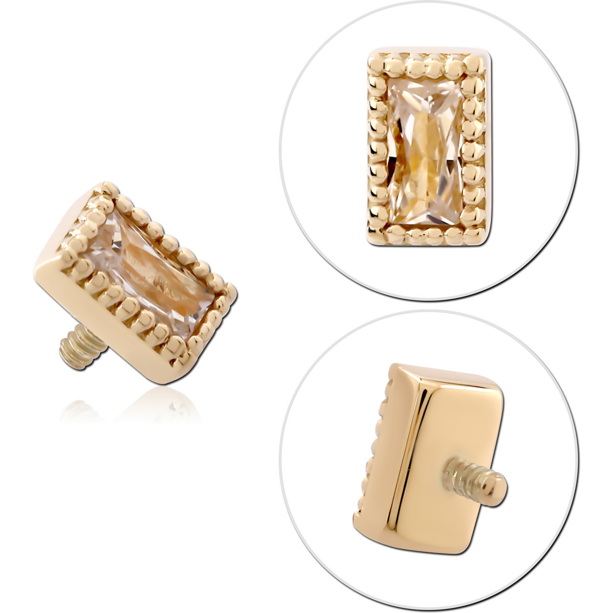 14K YELLOW GOLD INTERNAL THREADED ATTACHMENT FOR 1.2MM RECTANGLE GEM BEADED HALO