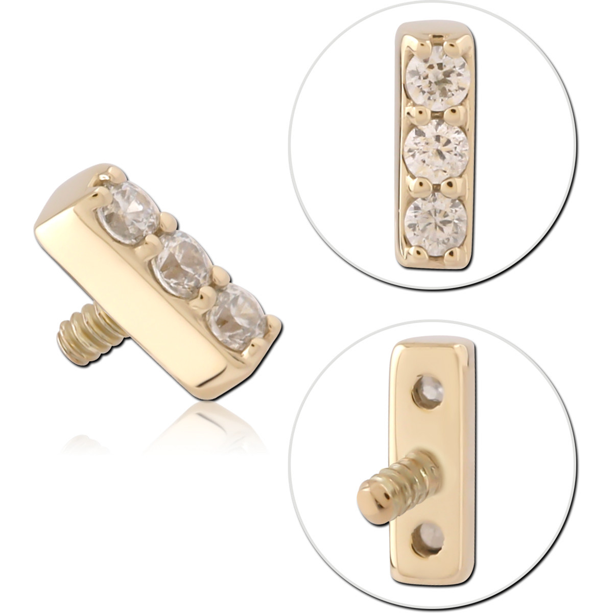 14K YELLOW GOLD INTERNAL THREADED ATTACHMENT FOR 1.2MM VERTICAL BAR FOUR GEM