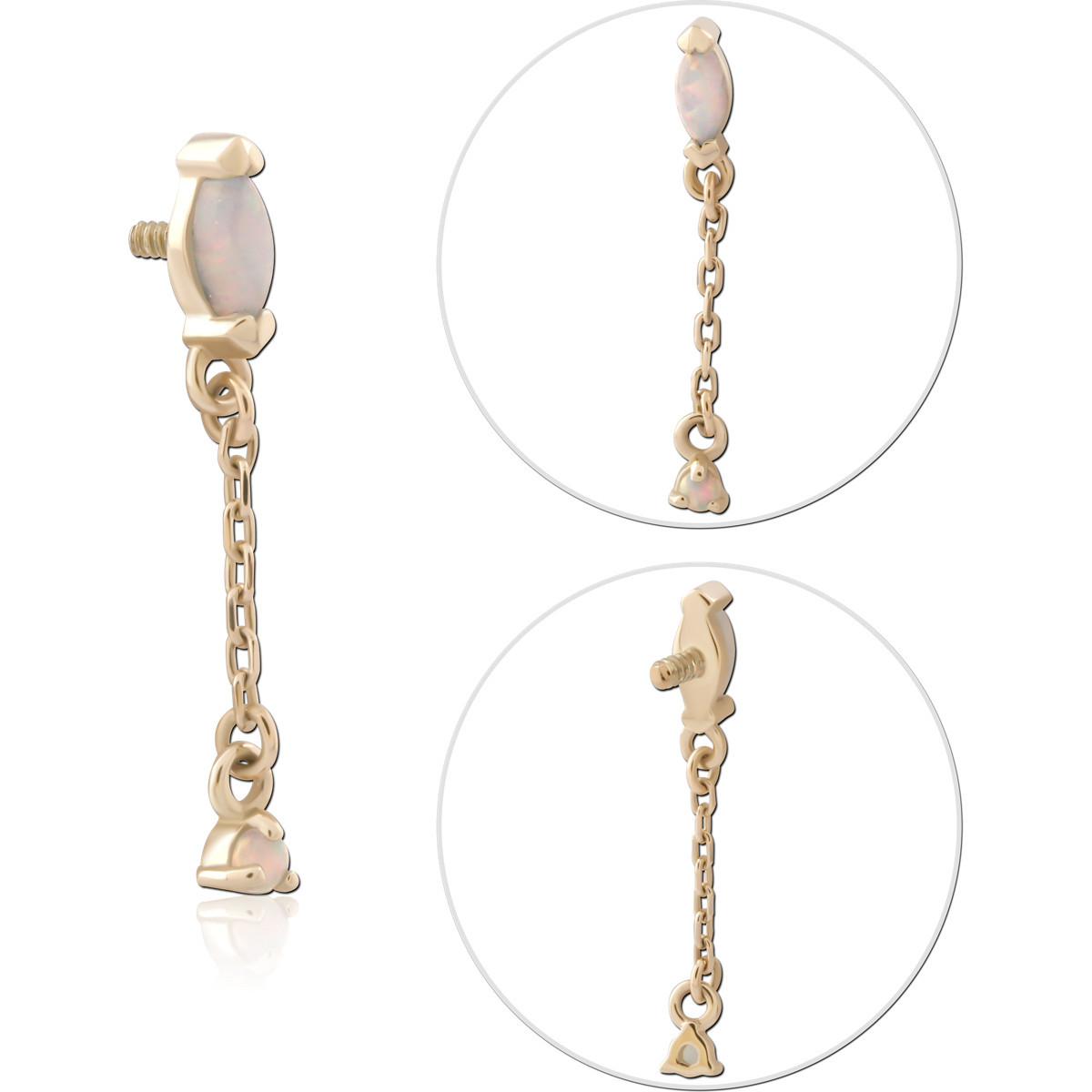 14K YELLOW GOLD INTERNAL THREADED ATTACHMENT FOR 1.2MM MARQUISE OPAL WITH CHAIN AND OPAL CHARMS