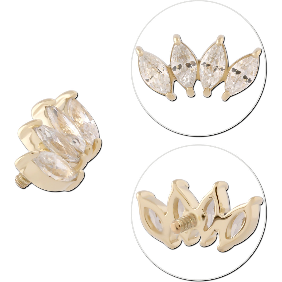 14K YELLOW GOLD INTERNAL THREADED ATTACHMENT FOR 1.2MM TOP TRIPLE MARQUISE GEM FAN