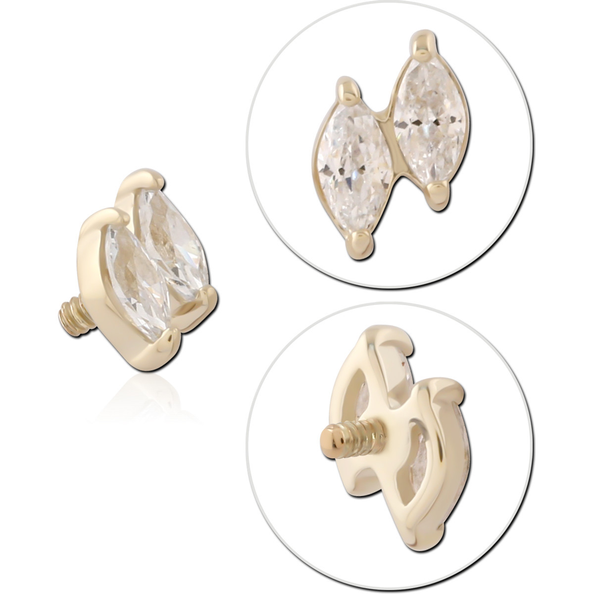 14K YELLOW GOLD INTERNAL THREADED ATTACHMENT FOR 1.2MM TOP DOUBLE MARQUISE GEM CLUSTER