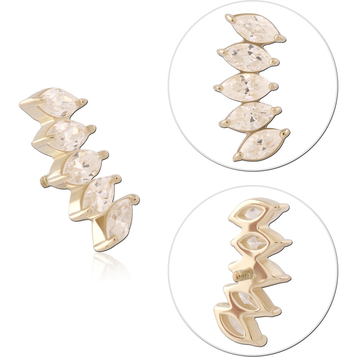 14K YELLOW GOLD INTERNAL THREADED ATTACHMENT FOR 1.2MM TOP FOUR MARQUISE GEM CLUSTER