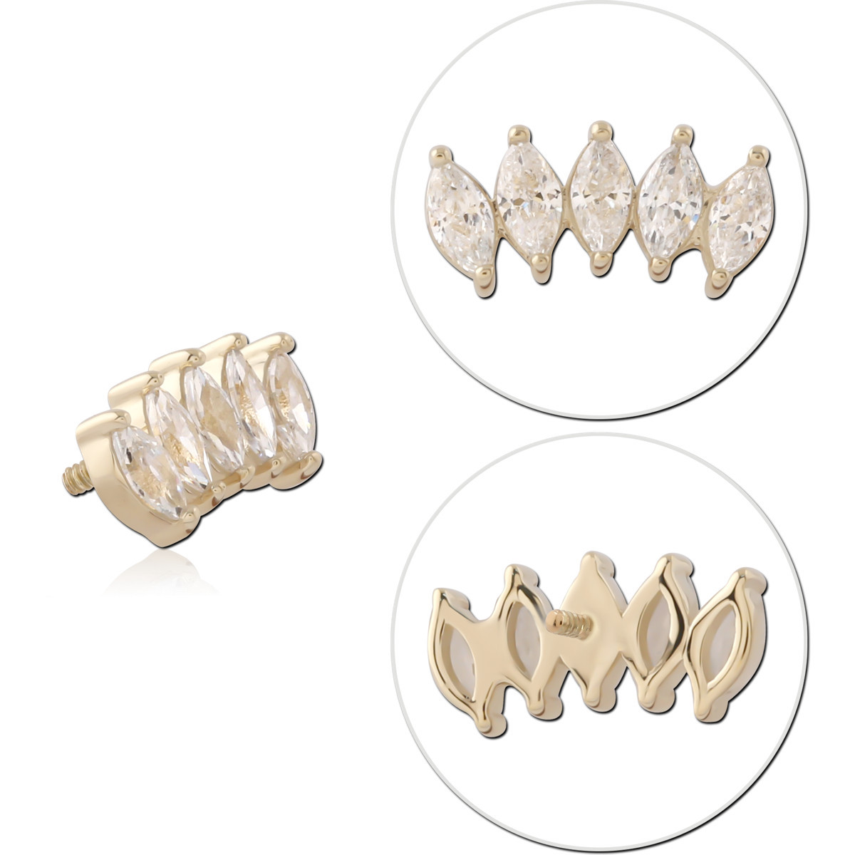 14K YELLOW GOLD INTERNAL THREADED ATTACHMENT FOR 1.2MM TOP FOUR MARQUISE GEM ROW