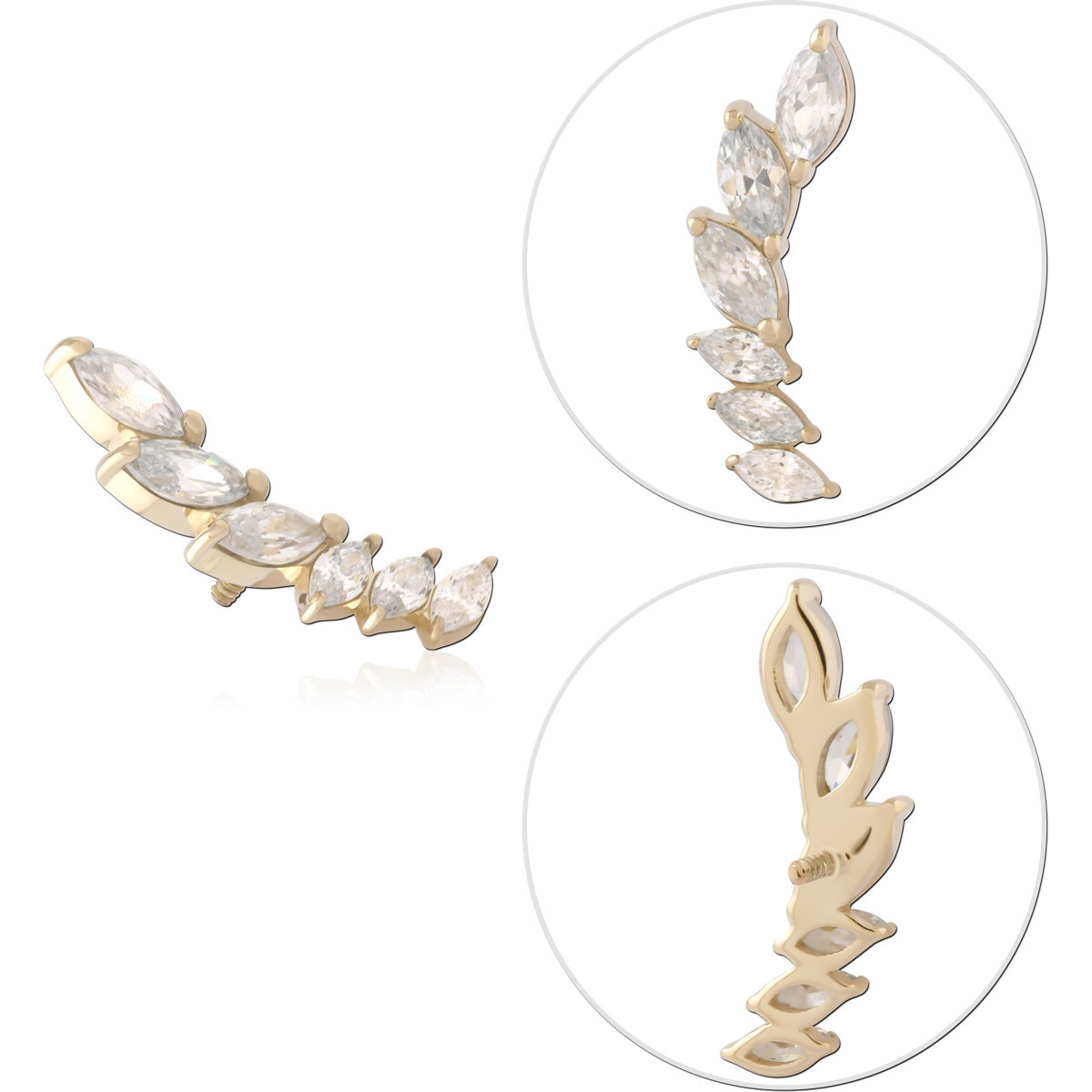 14K YELLOW GOLD INTERNAL THREADED ATTACHMENT FOR 1.2MM CURVED MARQUISE FIVE GEM LEFT