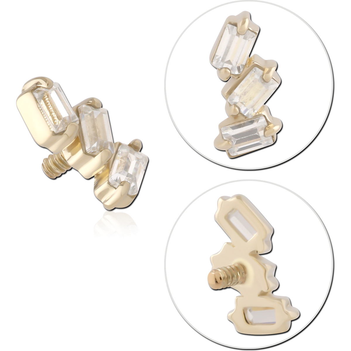 14K YELLOW GOLD INTERNAL THREADED ATTACHMENT FOR 1.2MM ANGLED BAGUETTE GEM TRIO RIGHT