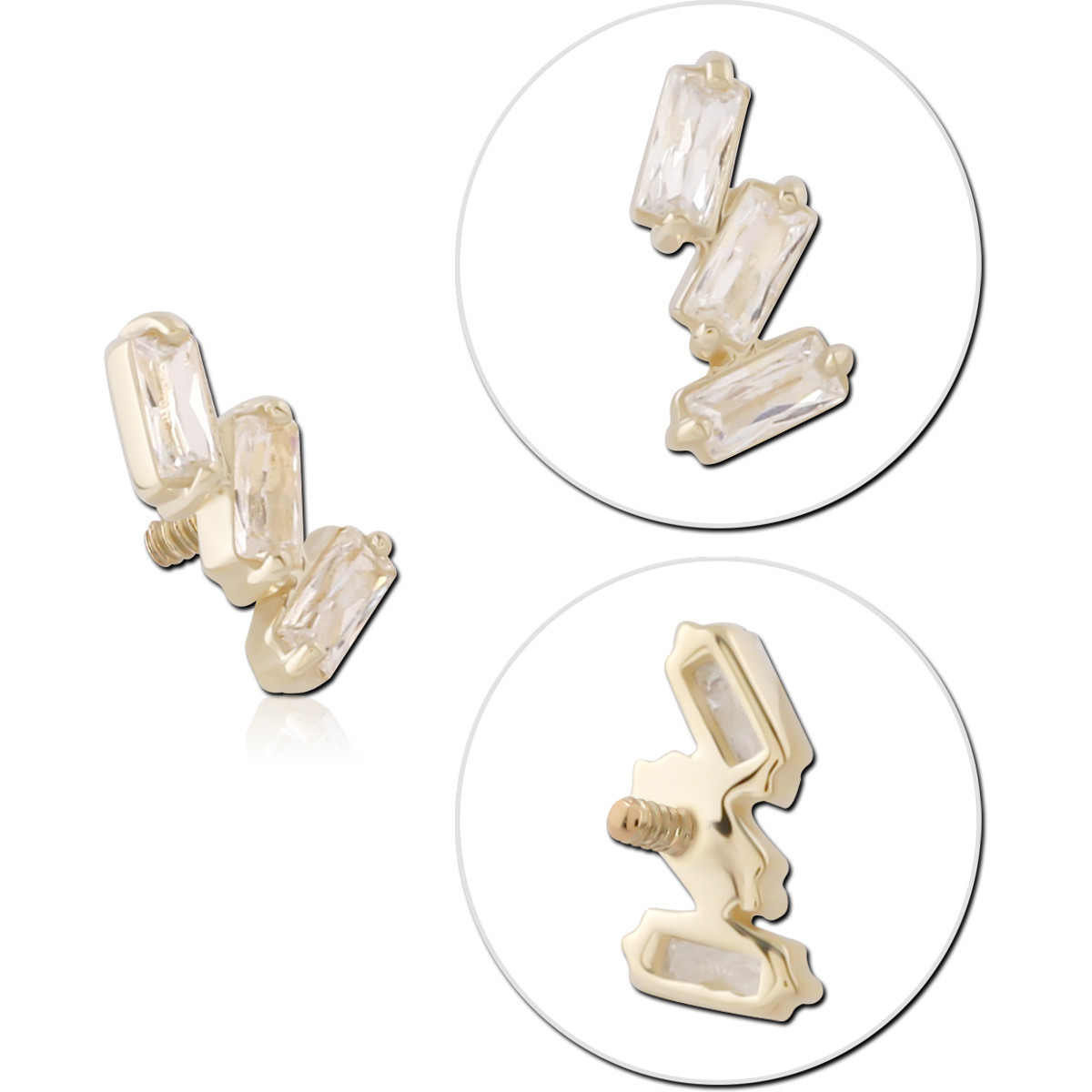 14K YELLOW GOLD INTERNAL THREADED ATTACHMENT FOR 1.2MM VERTICAL BAGUETTE GEM TRIO RIGHT