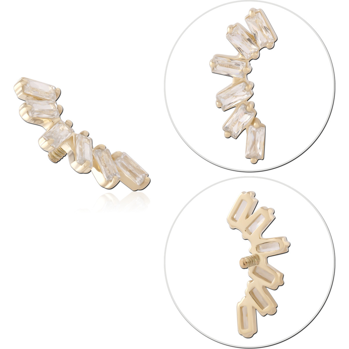 14K YELLOW GOLD INTERNAL THREADED ATTACHMENT FOR 1.2MM CURVED BAGUETTE GEM CLUSTER LEFT