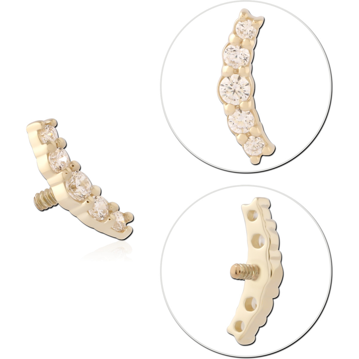 14K YELLOW GOLD INTERNAL THREADED ATTACHMENT CURVED GRADUATED FIVE GEM CLUSTER