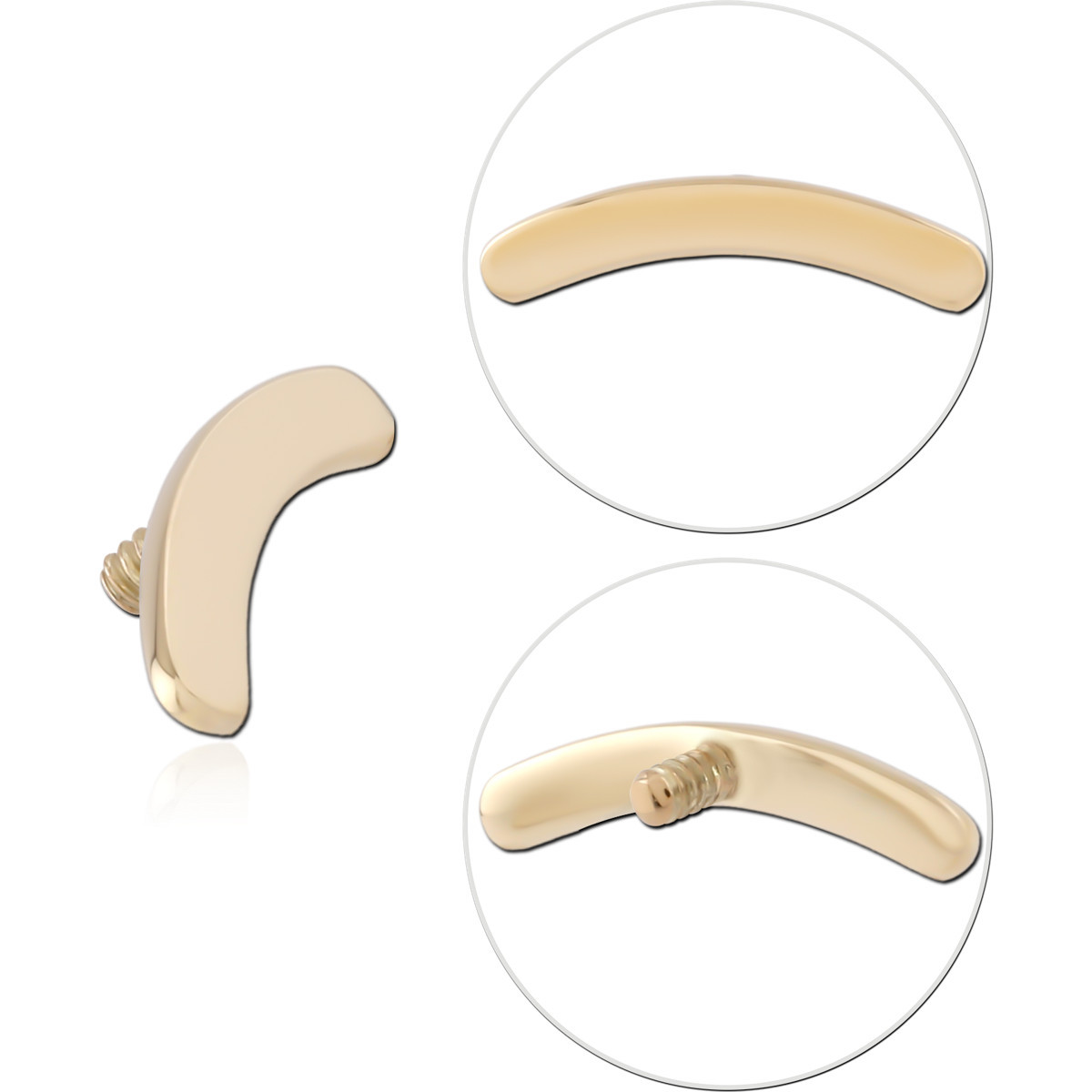 14K YELLOW GOLD INTERNAL THREADED ATTACHMENT SMOOTH CURVED BAR ACCENT