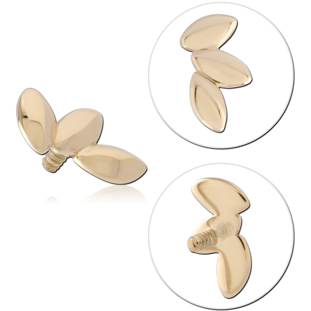 14K YELLOW GOLD INTERNAL THREADED ATTACHMENT TRIPLE MARQUISE LEAF CLUSTER