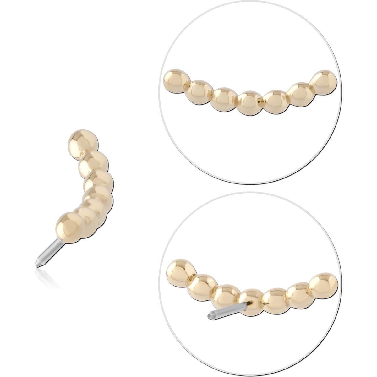 14K YELLOW GOLD INTERNAL THREADED ATTACHMENT BEADED CURVE BALL ROW