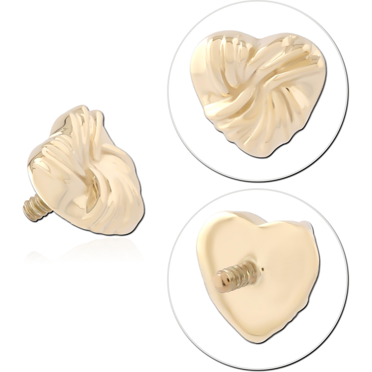 14K YELLOW GOLD INTERNAL THREADED ATTACHMENT SWIRL HEART MOTIF DESIGN