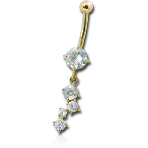 14K GOLD CZ BUTTERFLY DANGLE NAVEL BANANA WITH HOLLOW TOP BALL