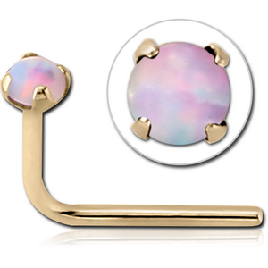 14K GOLD 90 DEGREE PRONG SET SYNTHETIC OPAL NOSE STUD