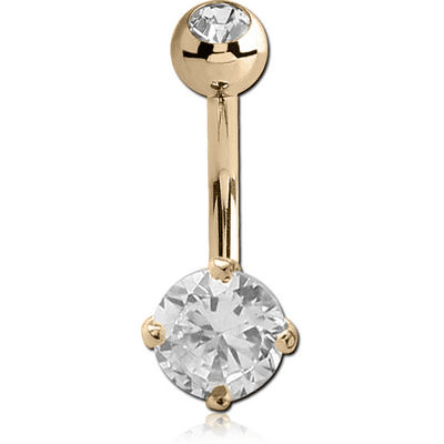 18K GOLD ROUND PRONG SET 5MM CZ NAVEL BANANA WITH JEWELLED TOP BALL