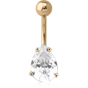 18K GOLD PEAR PRONG SET 5X7MM CZ NAVEL BANANA WITH HOLLOW TOP BALL