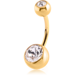 18K GOLD DOUBLE SWAROVSKI CRYSTAL JEWELLED CURVED BARBELL