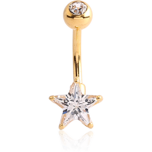 18K GOLD STAR PRONG SET 8MM CZ NAVEL BANANA WITH JEWELLED TOP BALL