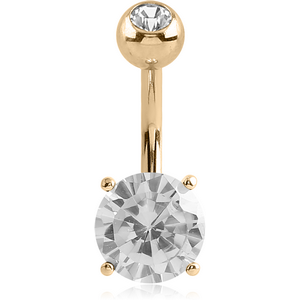 18K GOLD ROUND PRONG SET 7MM CZ NAVEL BANANA WITH JEWELLED TOP BALL