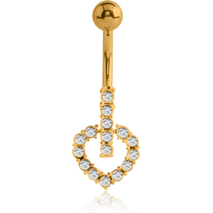 18K GOLD FANCY 16 CZ HEART NAVEL BANANA WITH JEWELLED TOP BALL