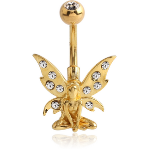18K GOLD CZ FAIRY NAVEL BANANA WITH JEWELLED TOP BALL