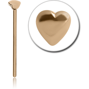 18K GOLD HEART STRAIGHT NOSE STUD 12MM