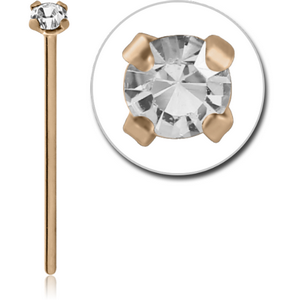18K GOLD STRAIGHT PRONG SET JEWELLED NOSE STUD 2 MM CZ