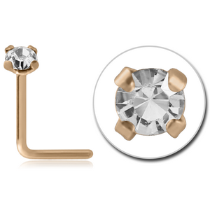18K GOLD 90 DEGREE NOSE STUD WITH 1.35MM PRONG SET DIAMOND