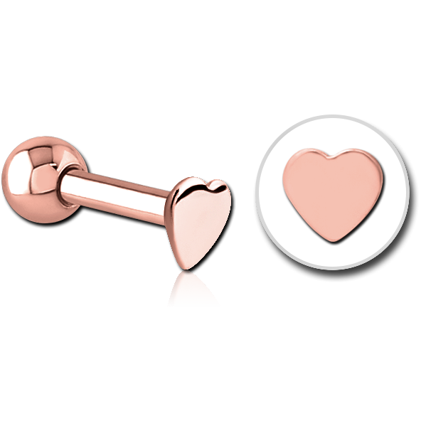 ROSE GOLD PVD COATED SURGICAL STEEL HEART TRAGUS MICRO BARBELL