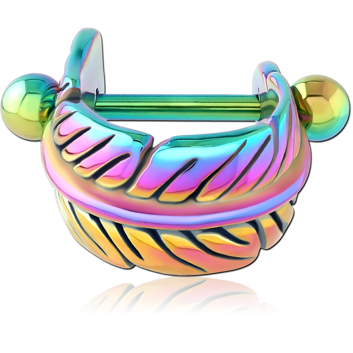 RAINBOW PVD COATED SURGICAL STEEL CARTILAGE SHIELD - LEAF