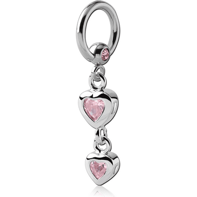 SURGICAL STEEL JEWELLED BALL CLOSURE RING WITH JEWELLED HEARTS CHARM