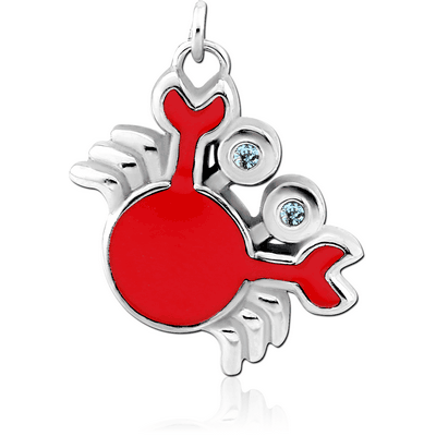 RHODIUM PLATED BRASS JEWELLED CHARM WITH ENAMEL - CRAB