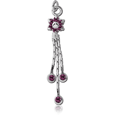 RHODIUM PLATED BRASS JEWELLED CHARM - FLOWER DANGLING ROUNDS