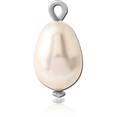 RHODIUM PLATED BRASS CHARM WITH PEAR SHAPE SYNTHETIC PEARL