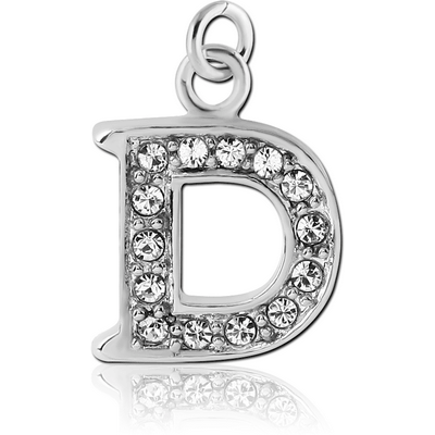 RHODIUM PLATED BRASS JEWELLED LETTER CHARM - D