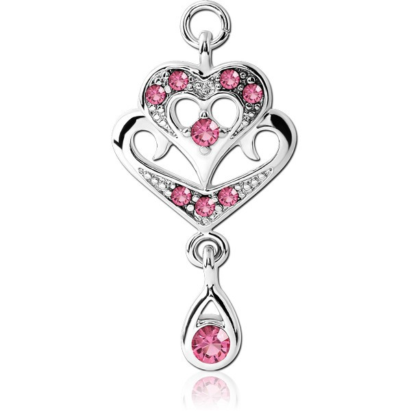 RHODIUM PLATED BRASS JEWELLED HEART CHARM