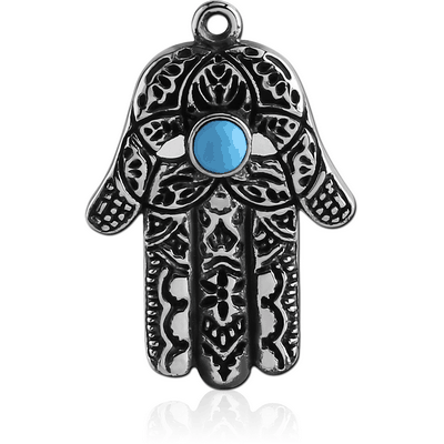 SURGICAL STEEL HAMSA CHARM WITH TURQUOISE STONE