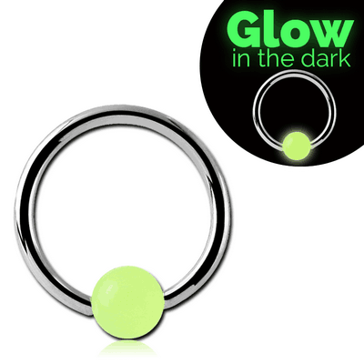 SURGICAL STEEL BALL CLOSURE RING WITH GLOW IN THE DARK BALL