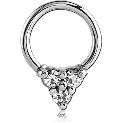 SURGICAL STEEL ROUND PRONG SET JEWELED HINGED SEPTUM CLICKER RING