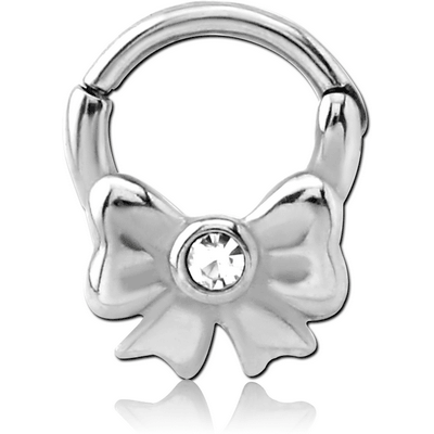 SURGICAL STEEL HINGED BALL CLOSURE RING WITH JEWELED ATTACHMENT - BOW