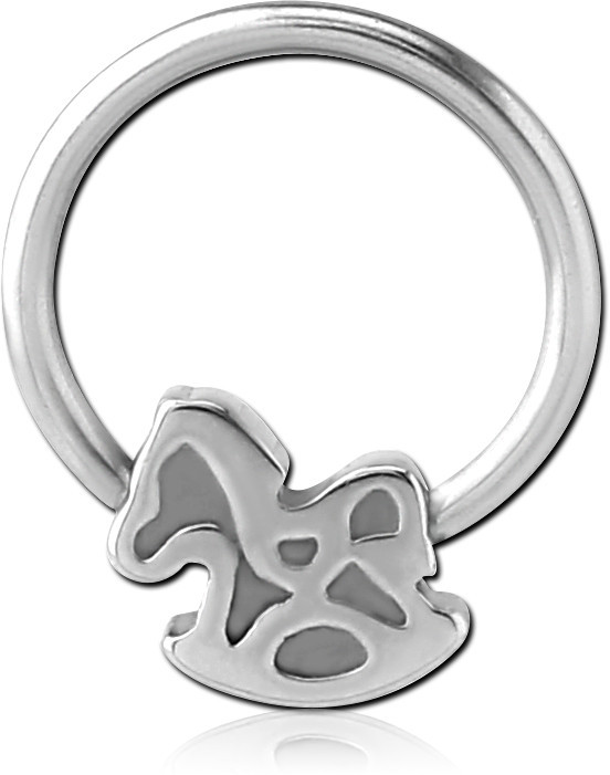 316L SURGICAL STEEL BALL CLOSURE RING WITH ROCKING HORSE CHARM CUTOUT ACCENTS