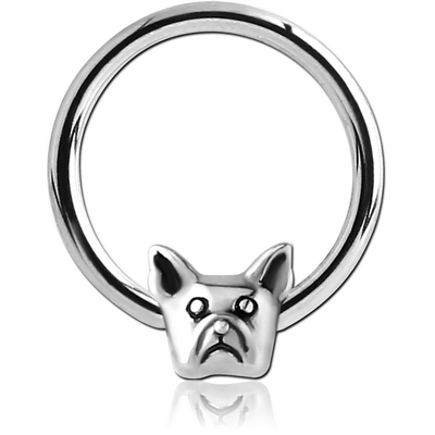 SURGICAL STEEL BALL CLOSURE RING WITH ATTACHMENT - BULLDOG HEAD