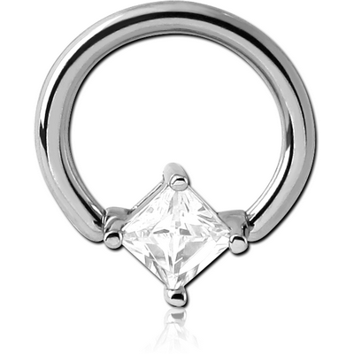 SURGICAL STEEL BALL CLOSURE RING WITH PRONG SET JEWELLED ATTACHMENT - RHOMBUS