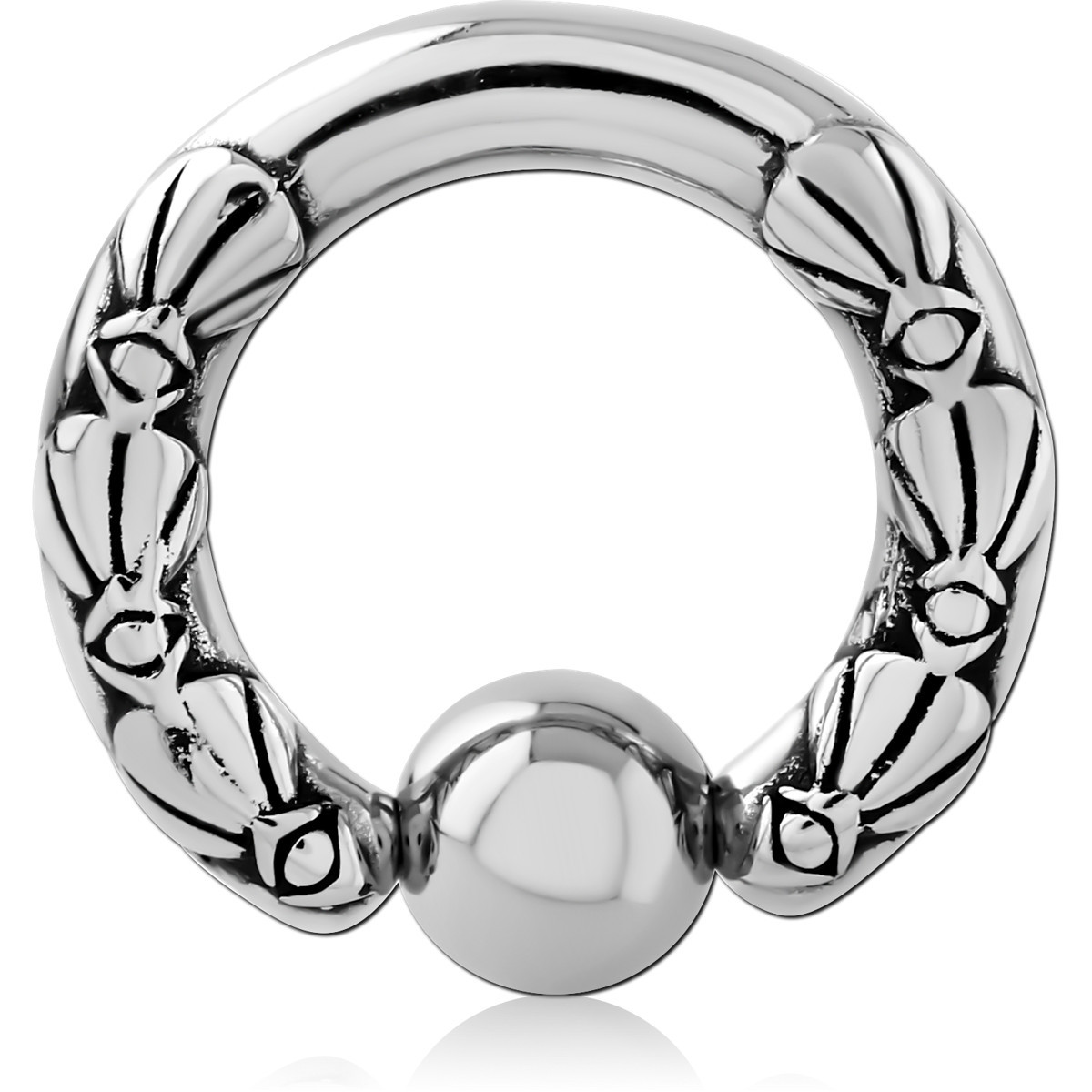 STEEL BALL CLOSURE RING PETAL PATTERN