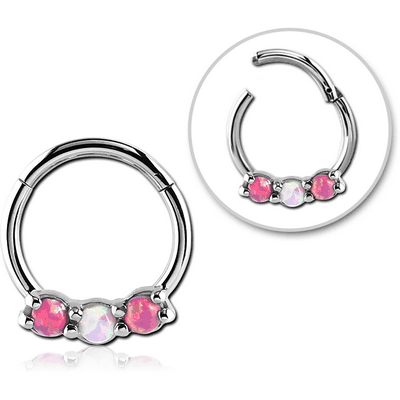 SURGICAL STEEL ROUND SYNTHETIC OPAL HINGED SEPTUM RING