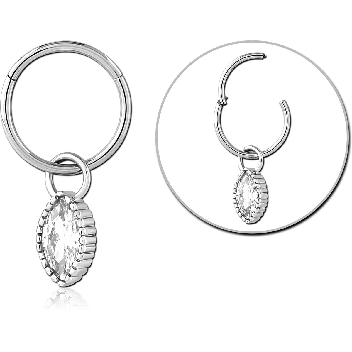 316L SURGICAL STEEL HINGED SEGMENT RING WITH MARQUISE GEM CHARM
