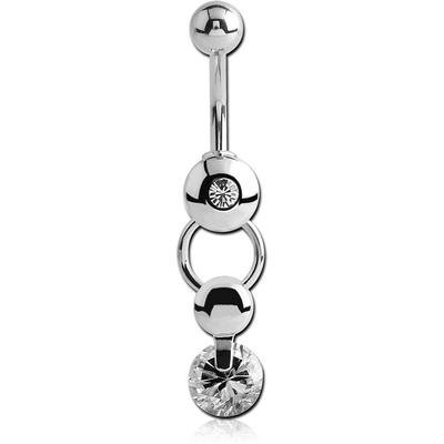 RHODIUM PLATED BRASS JEWELLED DANGLING NAVEL BANANA