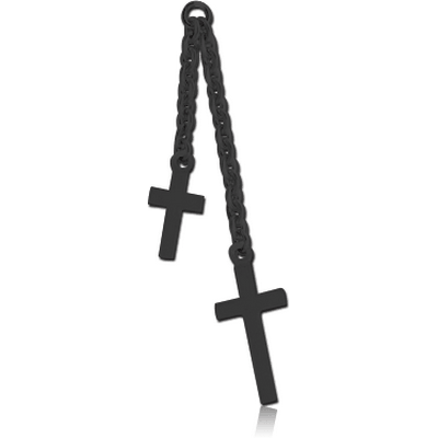 BLACK PVD COATED SURGICAL STEEL TWO CROSSES CHARM