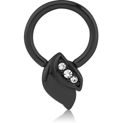 BLACK PVD COATED SURGICAL STEEL JEWELLED BALL CLOSURE RING