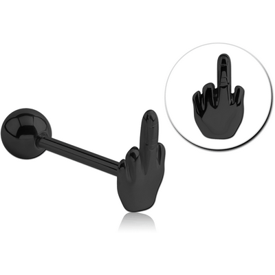 BLACK PVD COATED SURGICAL STEEL BARBELL - MIDDLE FINGER